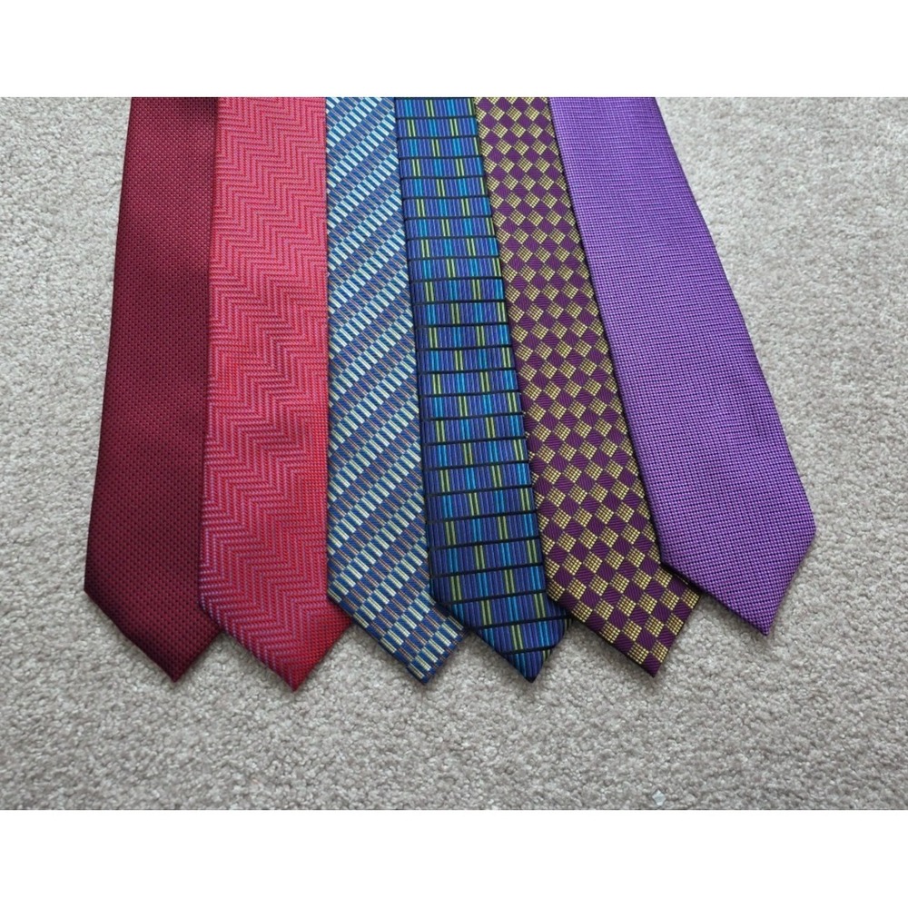 HENRY JACOBSON Tie Lot Of 6 Mens Multicolor Geometric Preppy Neckties‎